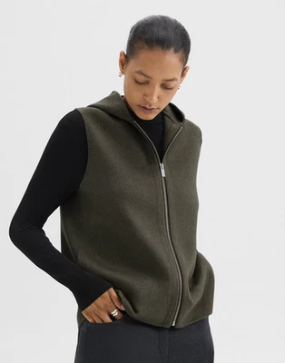 Theory Hooded Zip-Up Vest in Double-Face Wool-Cashmere Green SZ M NWOT - Image 1 of 4