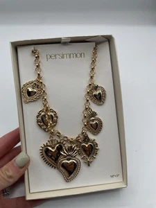 Collana con ciondolo cuore tono oro cachi 16” + 3” trendy boho nuova - Foto 1 di 3