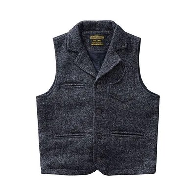 Retro Wool Vest Mens Thick Tweed Suit Collar Slim Fit Work Single Breasted Vest - Image 1 of 4