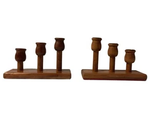 Rustic Vintage Handmade Carved Wooden Candelabras Primitive Americana Set Of 2 - Picture 1 of 21