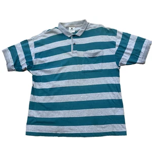 Norsport Nordstrom Vintage 90s Polo Shirt Men L Stripe Gray Teal Stretch Grunge - Picture 1 of 24