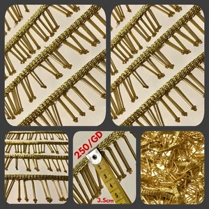 1 X Yard Gold Bead Fringe Bridal Saree Tassel SewOn Trim Curtain Gimp Lace 3.5cm - Picture 1 of 8