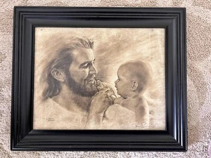 Signed David Bowman 15x17.5 Inch ‘Precious’ Framed Canvas Jesus Christ and Baby - Picture 1 of 8