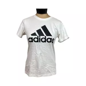 Adidas Damen Essentials Logo Kurzarm Rundhals T-Shirt Größe S Weiß Neu mit Etikett - Bild 1 von 11