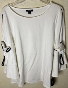 Womens Alfani NWT Ivory Black Stripes Bows On Bell Sleeves Sweater Size Medium - Picture 1 of 6