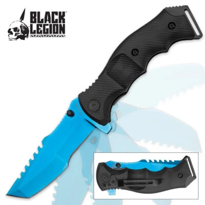 FACA DE BOLSO LEGION HUNTSMAN EXCLUSIVA AZUL SERRA TRASEIRA LÂMINA CLIPE DE TRAVA NOVA 9" - Imagem 1 de 3