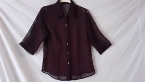Ladies Brown Sheer Half Sleeved 100% Polyester Collared Blouse. Size 8. Biaggini - Picture 1 of 2