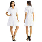 Womens Lapel Collar Short Sleeve Button Front Medical Hospital Nurse Coat Dress