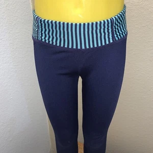 Gymboree Girls Gymgo Solid Navy Blue Mint Green Striped Waist Leggings Sz S 5-6 - Picture 1 of 11