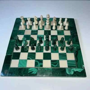 Malachite Chess Table, Marble Chess Set With pieces, Perfect Decor Gifts For Him - Picture 1 of 12