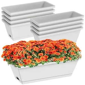 8 Pack 17 Inch Rectangle Window Boxes Planters Flower Herb Pots with Trays - Picture 1 of 6