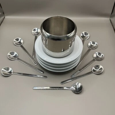 NESPRESSO Espresso 7 Untertassen versch., 9 Espressolöffel, Zuckerdose Edelstahl - Bild 1 von 4