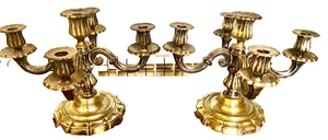 -PAIRE DE CANDELABRES BRONZE 5 BRANCHES  Métal Argenté déco. 10 kg - Picture 1 of 11