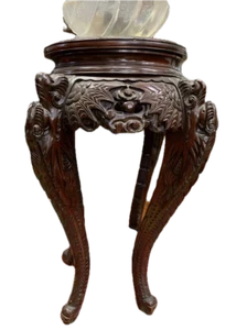 Antico tavolino colonna orientale in legno ebanizzato ed intagliato fine XIX ... - Picture 1 of 4