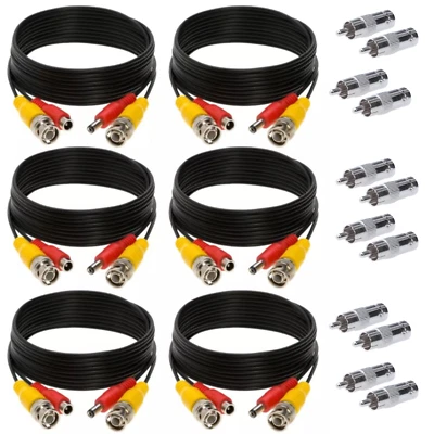 6 x 20FT Video Power Cable BNC DC Security Camera RCA DVR Cord for CCTV - Image 1 of 4