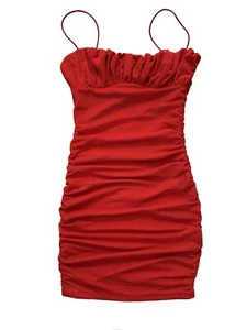 Princess Polly Womens Dress Sz 4 Red Ruched Bodycon Spaghetti Strap Side Zip - Picture 1 of 11