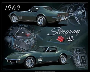 Letrero de hojalata 15" X 12" 1969 chevy corvette stingray metal letrero nuevo hombre tienda cueva - Imagen 1 de 1