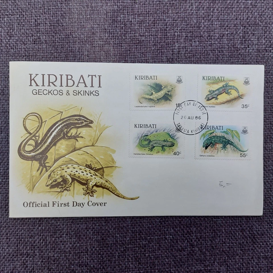 Kiribati 1986 set lizards/Geckos (Michel 480/83) used on FDC - Image 1 of 1