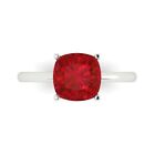 2.5 ct Cushion Statement Bridal Classic Simulated Ruby Ring Solid 14k White Gold