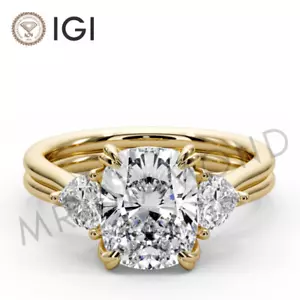 IGI Cert 2,64 kt F VS2 Cushion Cut Labor Diamant Verlobungsring 14 K Gelbgold - Bild 1 von 9