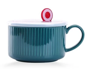 30oz Ceramic Bowl with Lid and Handle for Soup and Instant Noodles Soup Mug, ... - Picture 1 of 6