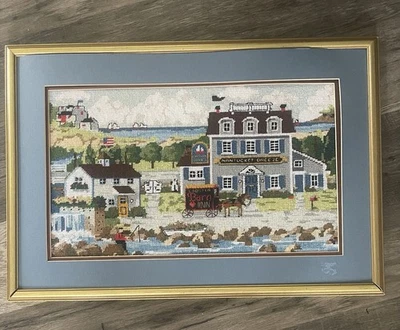 Vtg Nantucket Breeze Needlepoint Framed 21.5"x13.5" Farmhouse Nautical W/pattern - Image 1 of 4