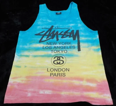 Лот #4911 винтажный Stussy футболка Нью-Йорк Лос-Анджелес Tokoyo Лондон Париж размер L - Изображение 1 из 4