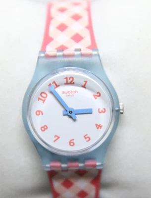 Reloj Swatch Picnoemie Blanco Correa Silicona Rojo/Rosa Patrón Cuadros LL125 Foto 1 de 4