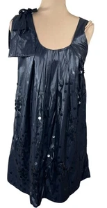 Ryu Flat Sequin Dress Shoulder Bow Black Shift Shimmery S Small Mini Cocktail - Picture 1 of 9