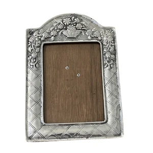 Marco de fotos vintage mexicano de peltre plateado diseño floral 5x7 - Imagen 1 de 12