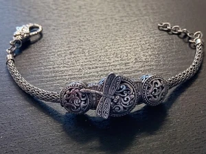 Designer G Sterling Silver Dragonfly Scroll Bracelet - Picture 1 of 7