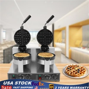 2400W Dual Head Non-Stick Breakfast Round Belgian Waffle Maker Commercial - Picture 1 of 13