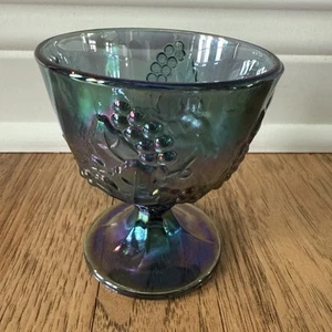 Vintage Indiana Blue Carnival Glass Goblet Harvest Grape Pattern - Picture 1 of 15