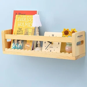 Floating Wall Shelf, Bookshelf for Nursery, Set of 1 Natural Wood Floating Shelf - Picture 1 of 5
