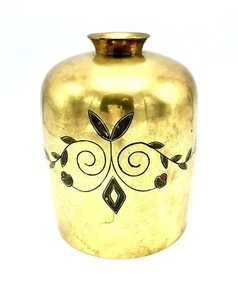 Jarrón vintage de LATÓN grabado a mano pintado floral COLIQUE India (ver fotos) - Imagen 1 de 7