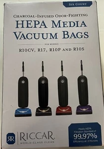 Riccar Charcoal Infused HEPA Media Vacuum Bags R10CV, R17, R10P, R10S, 6 Pack - Picture 1 of 1