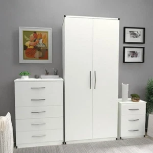 Assembled 3 Piece White Bedroom Furniture Bedside Wardrobe Set Chest of Drawers - Picture 1 of 7