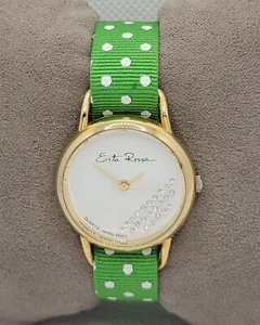 Ladies Esta Rossa Round Studded Dial Gold Tone Green Polka-Dot Leather Watch G6 - Picture 1 of 8