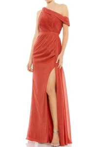 MAC DUGGAL 49291 DRAPED ONE SHOULDER CHIFFON CRIMSON RED GOWN sz 6 - Picture 1 of 4