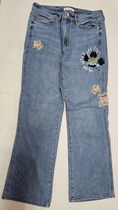 Loft Womens Size 8 (31x26) Embroidered Floral Bootcut Denim Blue Jeans Flower - Picture 1 of 9