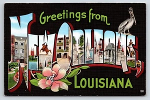 Postcard Large Letter Greetings From New Orleans, Louisiana Floral Multi View - Picture 1 of 2