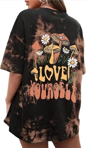 Women's Oversized Graphic T-Shirt Trendy Crewneck Short Sleeve Summer Top S - Picture 1 of 3