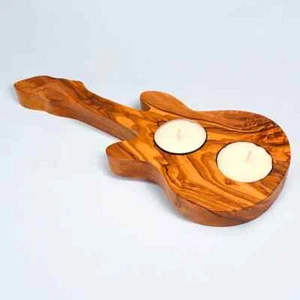 Artisan Olivenholz Gitarrenform Teelicht Kerzenhalter einzigartig rustikal Wohnakzent - Bild 1 von 15