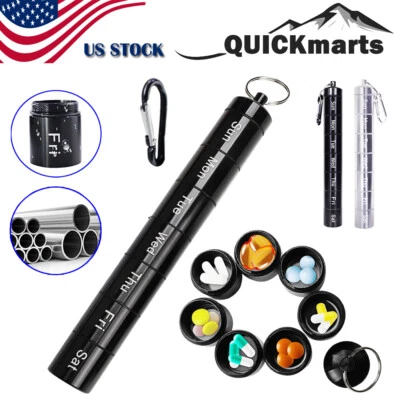 Travel Pill Box Organizer 7 Day Medicine Vitamin Case Weekly Metal Portable Hold - Image 1 of 4