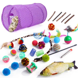 Up to 35 items Lovely Pet Toy Bulk Buy Cat Kitten Toys Rod Fur Mice Bells Balls - Picture 1 of 13