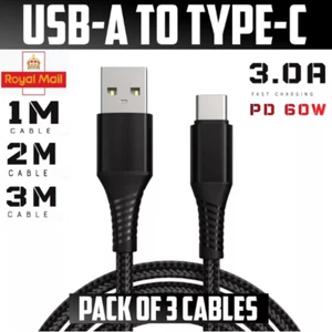 USB-A to USB-C Cable Braided Fast Charger Type C Lead For iPhone 15 16 Samsung - Picture 1 of 8