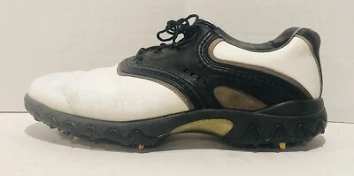 FootJoy Contour 高尔夫鞋男式 9 码棕色白色黑色皮革软钉 54031 — 第 1/4 张图片
