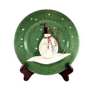 Christmas SNOWMATES Salad Desert Plate Green Snowman Winter Holiday Oneida 8.63” - Picture 1 of 13