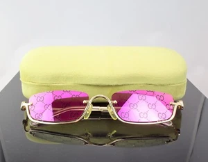 Gucci GG1278S Gold with Purple Logo Lens Rectangle Unisex Sunglasses 100% UV - Picture 1 of 7