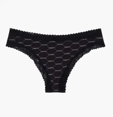 Savage X Fenty Black Cotton Essentials Lace-Trim Cheeky Panty - Image 1 of 4